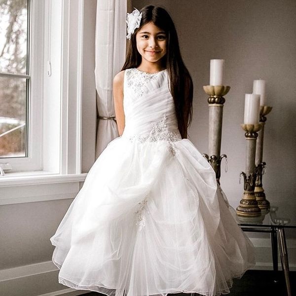 floor length flower girls dresses ivory tulle ball gown cute first communion dress pleats appliques beaded girls party wear, White;blue
floor length flower girls dresses ivory tulle ball gown cute first communion dress pleats appliques beaded girls party wear, White;blue