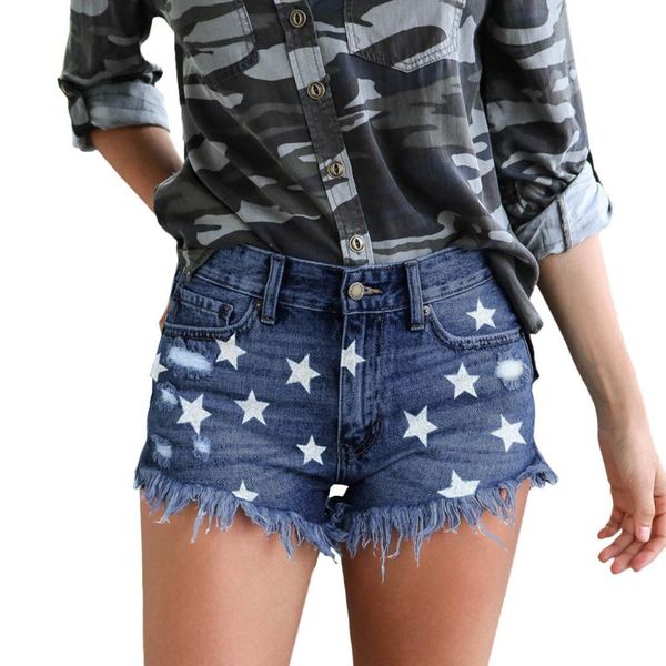 2020 new arrival casual summer denim women star printing shorts mid waists leg-openings plus size short jeans#g30, Blue
2020 new arrival casual summer denim women star printing shorts mid waists leg-openings plus size short jeans#g30, Blue