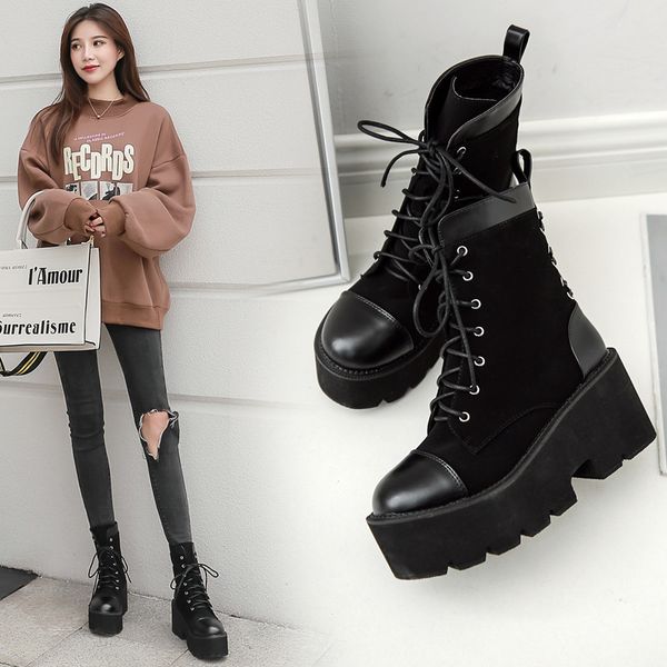 2019 locomotive thick boots with waterproof platform chalaza head short boots knight, Black
2019 locomotive thick boots with waterproof platform chalaza head short boots knight, Black