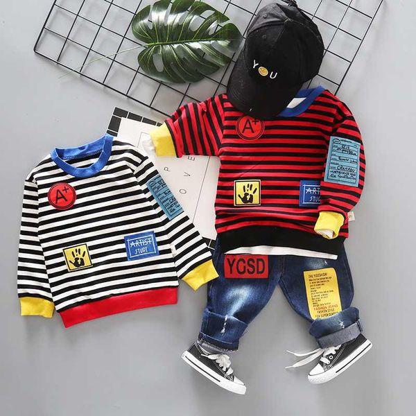 new children's suit 0-4 years old baby striped crew neck long sleeve jeans two-piece suit, White
new children's suit 0-4 years old baby striped crew neck long sleeve jeans two-piece suit, White