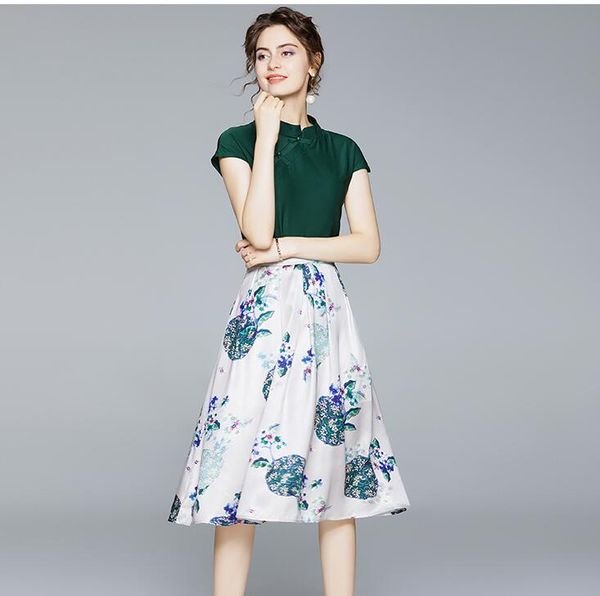 new women cheongsam temperament suit two-piece suit summer new short-sleeved shirt + printed skirt suit, Black;gray
new women cheongsam temperament suit two-piece suit summer new short-sleeved shirt + printed skirt suit, Black;gray