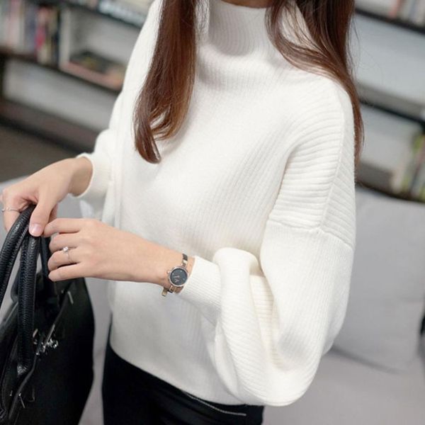 women's solid color half turtleneck sweater loose bat overhead lantern sleeve sweater, White;black
women's solid color half turtleneck sweater loose bat overhead lantern sleeve sweater, White;black