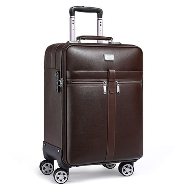 

men 16/20/24 inch genuine cow leather cabin rolling luaage spinner brand carry on business trolley suitcase travel bag on wheels