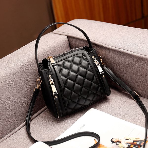 

quilted pu leather bucket bag for women 2019 small black messenger crossbody bags female handbags and purses classical hand bag