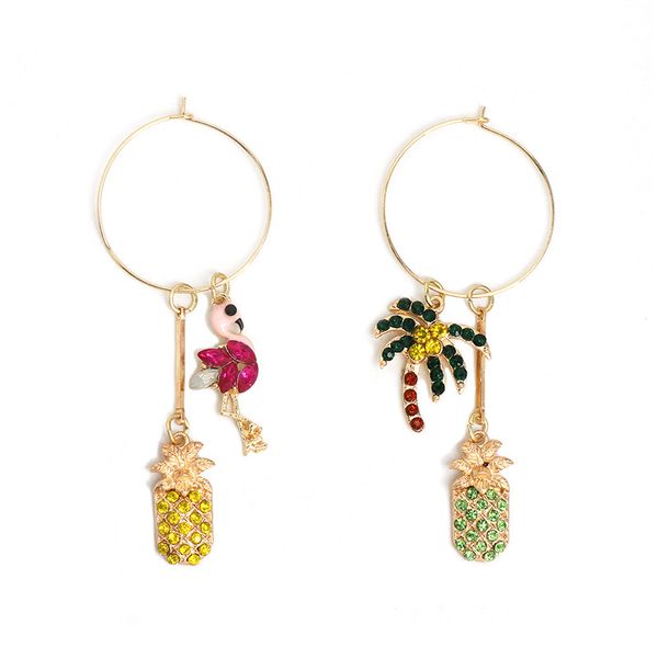 red flamingo coconut tree pineapple earrings asymmetric circular hoop earrings gift accessories for women, Golden;silver
red flamingo coconut tree pineapple earrings asymmetric circular hoop earrings gift accessories for women, Golden;silver