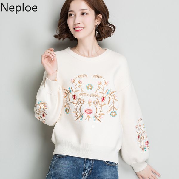 neploe 2019 autumn winter women pullover sweater floral embroidery long sleeve loose knitting ladies pull jumpers 55010, White;black
neploe 2019 autumn winter women pullover sweater floral embroidery long sleeve loose knitting ladies pull jumpers 55010, White;black