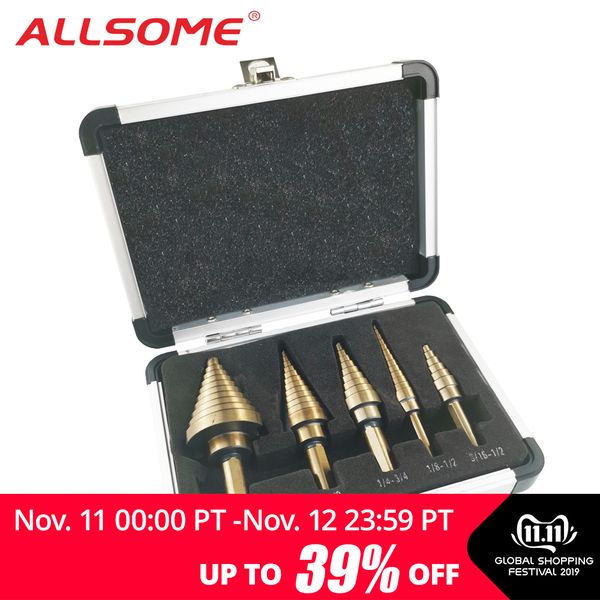 allsome 5pcs/set hss cobalt multiple hole 50 sizes step drill bit set with aluminum case arrival ht410
allsome 5pcs/set hss cobalt multiple hole 50 sizes step drill bit set with aluminum case arrival ht410