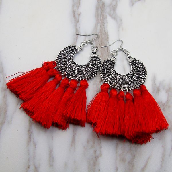 bohemian ethnic-style alloy multi-color tassel earring simple women's elegant ear stud selling, Silver
bohemian ethnic-style alloy multi-color tassel earring simple women's elegant ear stud selling, Silver