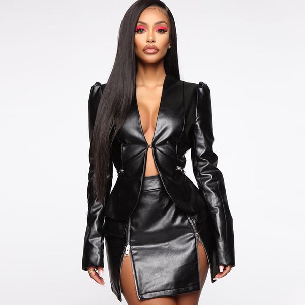 two piece dress deat 2021 autumn long sleeve v neck pu single button jacket short mini skirt zippers set outfit mg396, White
two piece dress deat 2021 autumn long sleeve v neck pu single button jacket short mini skirt zippers set outfit mg396, White