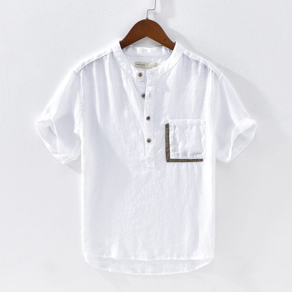 pure linen short sleeve shirts men casual fashion white single pocket stand collar man summer pullover y2501, White;black
pure linen short sleeve shirts men casual fashion white single pocket stand collar man summer pullover y2501, White;black