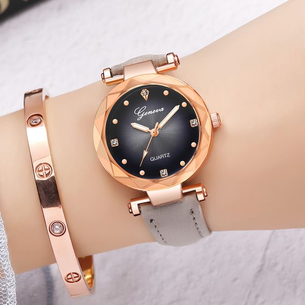 

women watches fashion minimalism bracelet watch woman relogio leather rhinestone analog quartz watch female clock montre femme, Slivery;brown