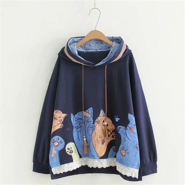 kawaii cat printed hoodies female lace patchwork hem autumn outerwear new women funny loose hooded tracksuit sweatshirts, Black
kawaii cat printed hoodies female lace patchwork hem autumn outerwear new women funny loose hooded tracksuit sweatshirts, Black