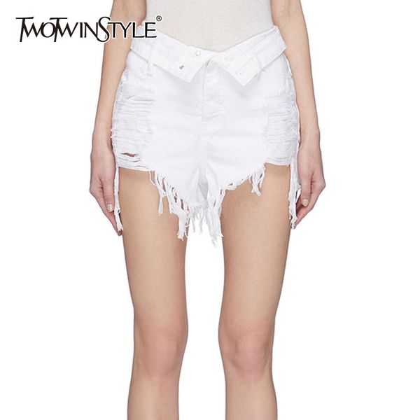twotwinstyle casual asymmteircal women shorts high waist ruched ripped hole tassel ireegular hem short pants female fashion tide, Blue
twotwinstyle casual asymmteircal women shorts high waist ruched ripped hole tassel ireegular hem short pants female fashion tide, Blue