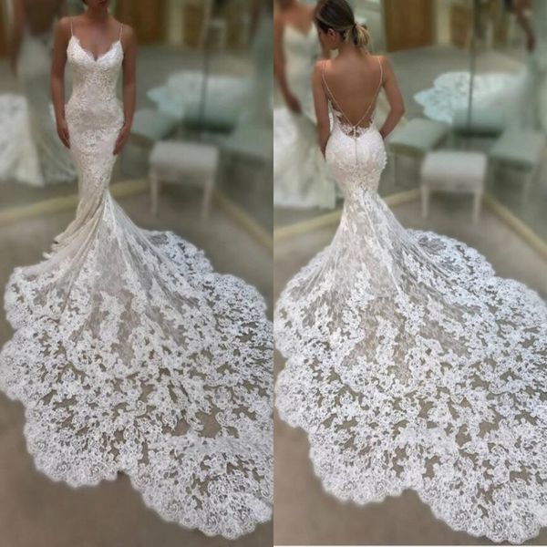 spring summer lace wedding dresses long train backless mermaid wedding gowns spaghetti straps boho bridal dress, White
spring summer lace wedding dresses long train backless mermaid wedding gowns spaghetti straps boho bridal dress, White