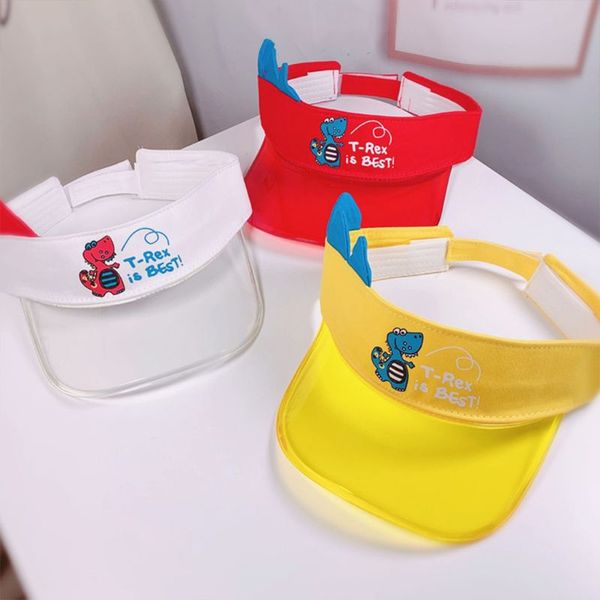 Kid Child Summer Empty Top Baseball Cap Transparent Panel Wide Brim Cute Cartoon Dinosaur Letters Adjustable Beach Sun Visor Hat