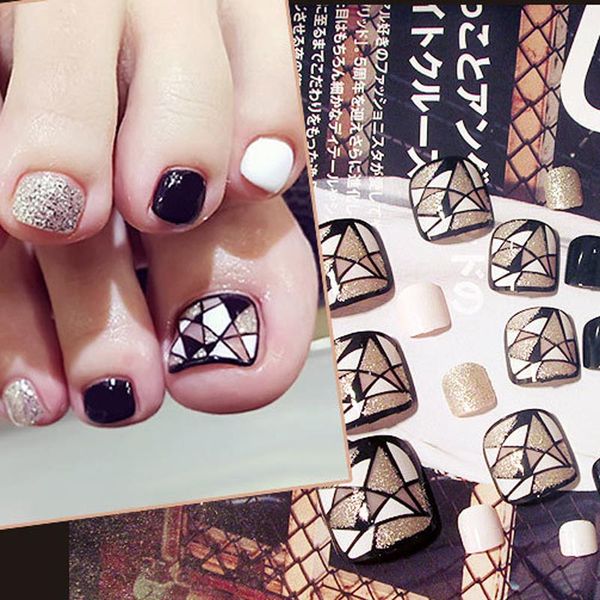 24 pcs/set foot false nail tips glitter geometry printing fake toes nails with glue toe art tool fashion women nail decorations, Red;gold
24 pcs/set foot false nail tips glitter geometry printing fake toes nails with glue toe art tool fashion women nail decorations, Red;gold