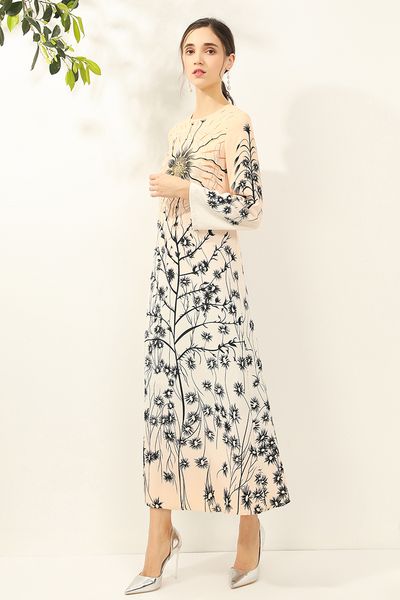 women's runway dress o neck long sleeeve printed a line elegant casual dress vestido, Black
women's runway dress o neck long sleeeve printed a line elegant casual dress vestido, Black