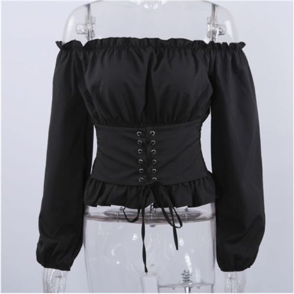 fashion women ladies long sleeve off shoulder cropped blouse shirt lace up corset, White
fashion women ladies long sleeve off shoulder cropped blouse shirt lace up corset, White