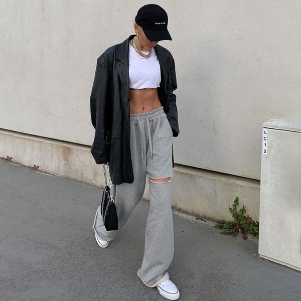 running pants women's wide-leg ripped trousers high-waist summer loose casual wear lace-up grey /2, Black;blue
running pants women's wide-leg ripped trousers high-waist summer loose casual wear lace-up grey /2, Black;blue