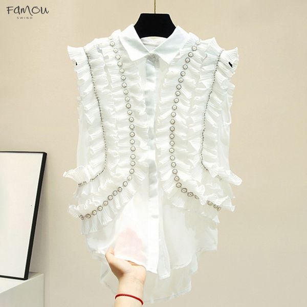 Casual Off Shoulder Ruffles Pearl Women Lapel Sleeveless Blouse Oversize Shirt Female Spring Fashion 2019 New
Casual Off Shoulder Ruffles Pearl Women Lapel Sleeveless Blouse Oversize Shirt Female Spring Fashion 2019 New