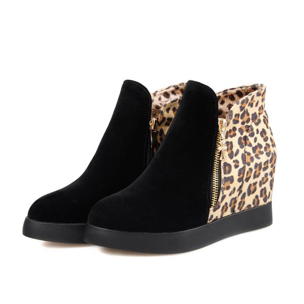 34-43 large size high to help women's shoes female leopard stitching double zipper round toe fashion single boots british wind i, Black
34-43 large size high to help women's shoes female leopard stitching double zipper round toe fashion single boots british wind i, Black