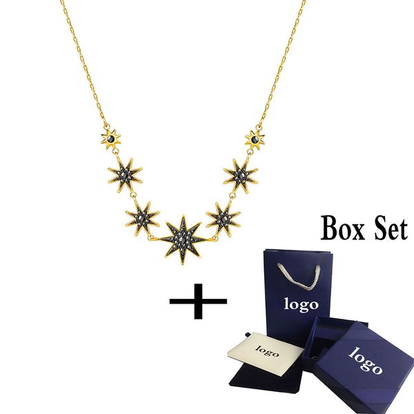 

swa 2019 original new firework necklace women's shiny gold star pattern necklace pendant to send wife lover jewelry gift set, Silver