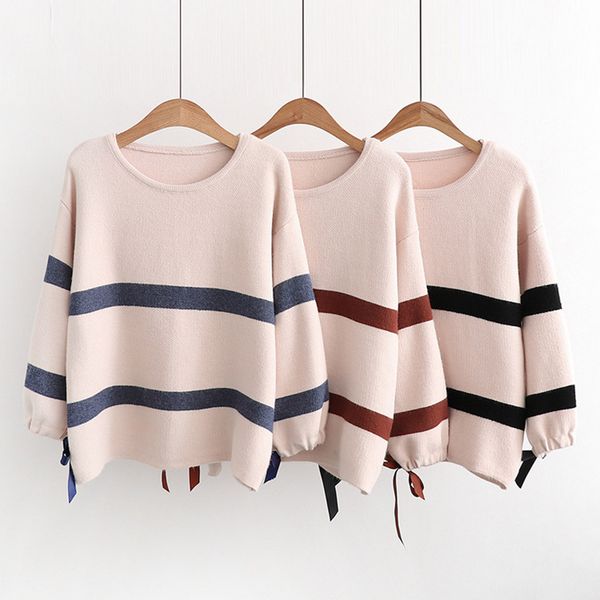 hsu new sweatshirt ladies long sleeve casual stripe autumn and winter versatile loose knit sweater casual female clothes, White;black
hsu new sweatshirt ladies long sleeve casual stripe autumn and winter versatile loose knit sweater casual female clothes, White;black