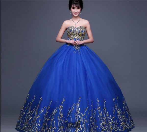 2019 real picture royal blue ball gown corset prom dress strapless sweetheart neckline gold lace princess prom gowns sale, Black
2019 real picture royal blue ball gown corset prom dress strapless sweetheart neckline gold lace princess prom gowns sale, Black
