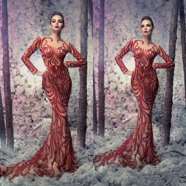 red 2019 berta evening dresses mermaid long sleeve illusion lace sequined formal prom gowns sweep train sheer neck party pageant dress, Black;red
red 2019 berta evening dresses mermaid long sleeve illusion lace sequined formal prom gowns sweep train sheer neck party pageant dress, Black;red