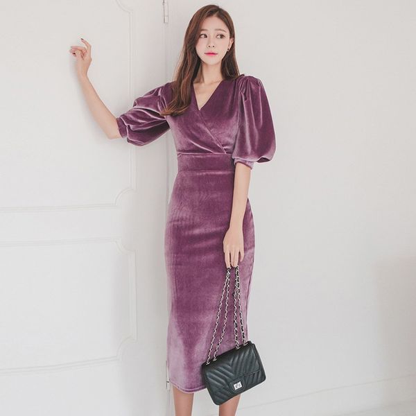 elegant puff sleeve velvet women dress 2019 v-neck slim waist evening special occasion mid-length dresses female pencil vestidos, Black;gray
elegant puff sleeve velvet women dress 2019 v-neck slim waist evening special occasion mid-length dresses female pencil vestidos, Black;gray