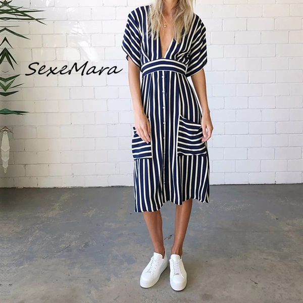 casual dresses 2021 vintage striped v-neck backless women dress summer fashion button pockets empire, Black;gray
casual dresses 2021 vintage striped v-neck backless women dress summer fashion button pockets empire, Black;gray