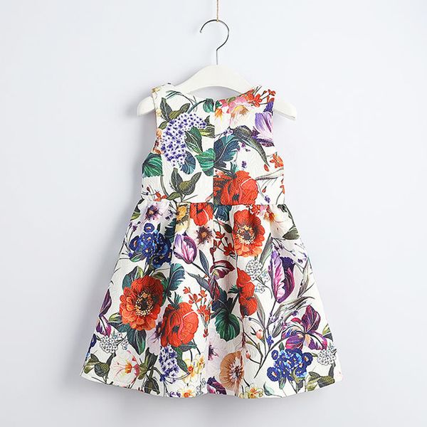 retail girls flower print dress baby girl sleeveless cotton skirts princess dress evening dress kids boutique designer fashion clothing, Red;yellow