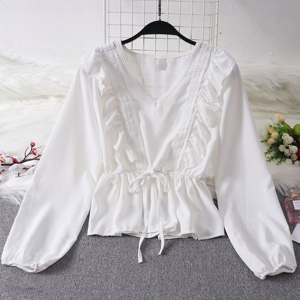 women's blouses & shirts women v neck ladies ruffle tie chiffon summer casual loose blouse, White
women's blouses & shirts women v neck ladies ruffle tie chiffon summer casual loose blouse, White