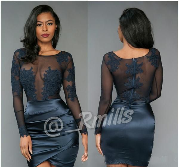 2018 Black Girls Cocktail Dresses Navy Blue Long Sleeves Lace Appliques Semi Club Wear Homecoming Dresses Graduation Party Gown Plus Size
2018 Black Girls Cocktail Dresses Navy Blue Long Sleeves Lace Appliques Semi Club Wear Homecoming Dresses Graduation Party Gown Plus Size