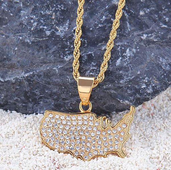18k gold plated iced out usa map pendant stainess steel necklace with 3mm 24inch rope chian men women hip hop jewelry, Silver
18k gold plated iced out usa map pendant stainess steel necklace with 3mm 24inch rope chian men women hip hop jewelry, Silver