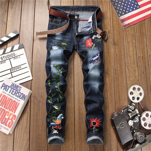 floral embroidery straight mens jeans slim bleached black blue trousers four seasons casual regular men pants
floral embroidery straight mens jeans slim bleached black blue trousers four seasons casual regular men pants