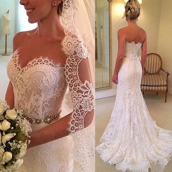 2020 latest princess sweetheart neck mermaid wedding dresses lace beaded crystals bride dresses button back wedding gowns, White
2020 latest princess sweetheart neck mermaid wedding dresses lace beaded crystals bride dresses button back wedding gowns, White