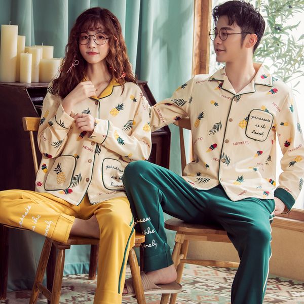 new autumn knitted cotton couple pajamas set cartoon pyjamas women homewear long sleeve turn-down collar plus size sleepwear, Black;red
new autumn knitted cotton couple pajamas set cartoon pyjamas women homewear long sleeve turn-down collar plus size sleepwear, Black;red