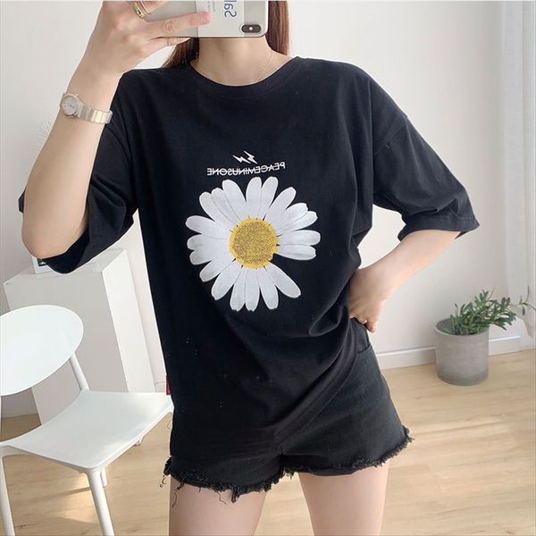 eas gae shor sleeve half sleeve summer women's t-shir round collar base shirt daisy cute student t, White
eas gae shor sleeve half sleeve summer women's t-shir round collar base shirt daisy cute student t, White
