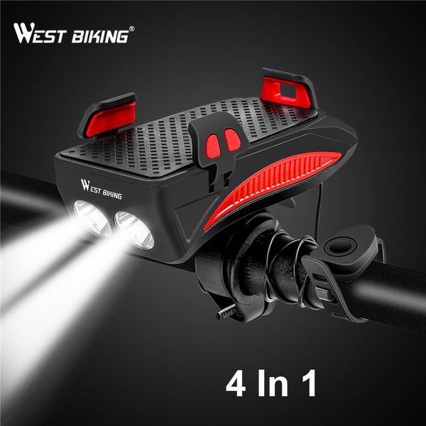 west biking bike light 2000mah/4000mah battery power bank phone holder 130db speaker bell 4 in 1 mtb cycling bicycle lights
west biking bike light 2000mah/4000mah battery power bank phone holder 130db speaker bell 4 in 1 mtb cycling bicycle lights