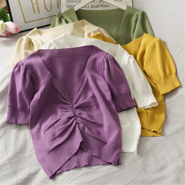 women's blouses & shirts 2021 women blouse lady casual elegant pleated korean short sleeve v-neck summer female knitting zy4601, White
women's blouses & shirts 2021 women blouse lady casual elegant pleated korean short sleeve v-neck summer female knitting zy4601, White