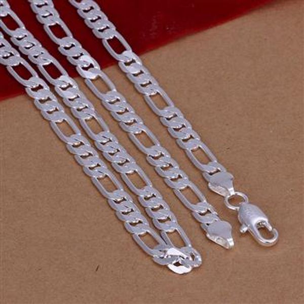 

2016 new silver plated & stamped 925 4mm figaro men's chains necklace for women men's jewerly wholesale 16-30inch