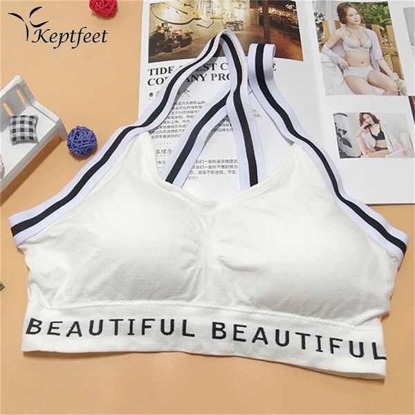 black & white stripe letter print back cross bandage breathable sports bra seamless simple underwear without underwire, White;black
black & white stripe letter print back cross bandage breathable sports bra seamless simple underwear without underwire, White;black