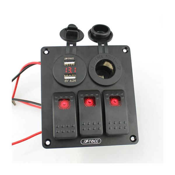 3 gang rocker switch panel & 12v-24v red led cigarette socket & double usb 4.2a with ports for 12v/ 24v rv car boat yacht
3 gang rocker switch panel & 12v-24v red led cigarette socket & double usb 4.2a with ports for 12v/ 24v rv car boat yacht