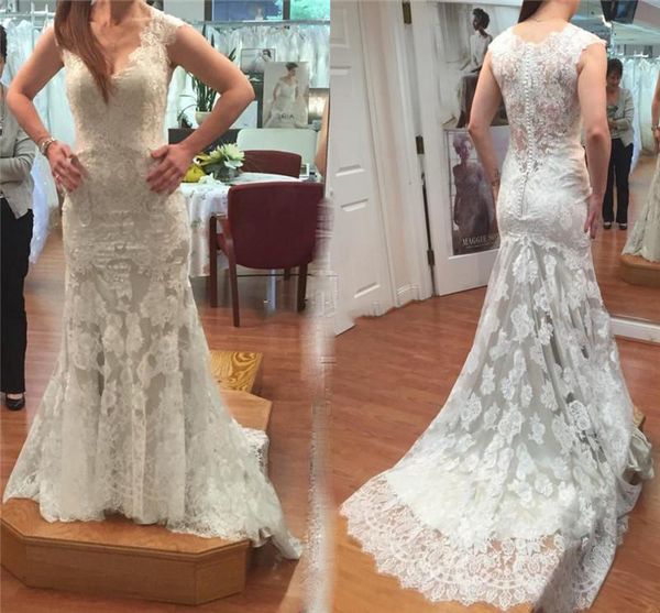 romantic mermaid wedding dresses v neck illusion sleeveless country style lace bridal gowns sweep train customize wedding gowns, White
romantic mermaid wedding dresses v neck illusion sleeveless country style lace bridal gowns sweep train customize wedding gowns, White
