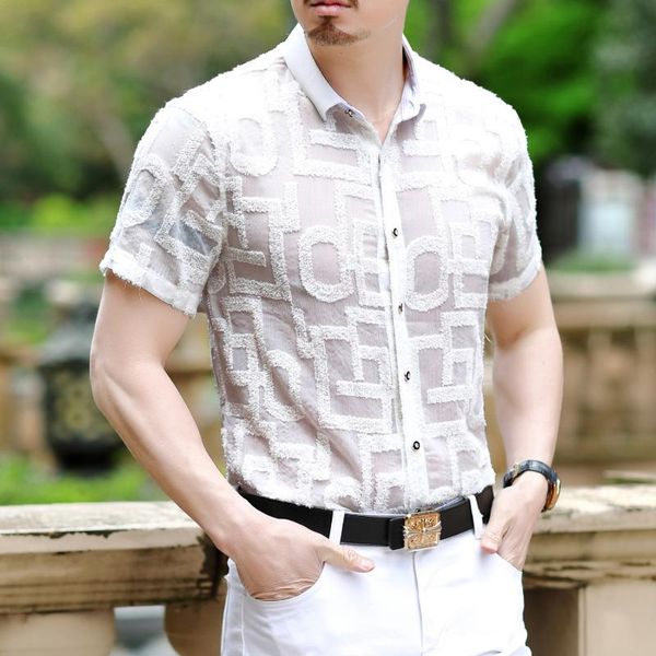 men's casual shirts black white letter sexytransparent shirt men clothing 2021 summer short sleeve chemise homme fashion camisa, White;black
men's casual shirts black white letter sexytransparent shirt men clothing 2021 summer short sleeve chemise homme fashion camisa, White;black