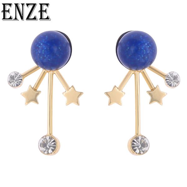 

enze woman fashion earrings zinc alloy blue stone white stars new wholesale beauty couple jewelry girl birthday gift, Golden;silver