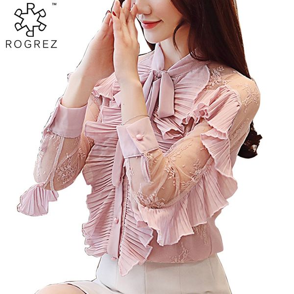 rogrez pink elegant ruffles mesh floral chiffon shirt long sleeve o neck tie women blouse spring summer 2019, White
rogrez pink elegant ruffles mesh floral chiffon shirt long sleeve o neck tie women blouse spring summer 2019, White