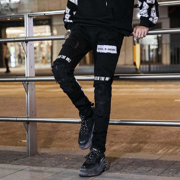 tkpa mens ripped jeans fashion black print patchwork jeans pencil pants zipper skinny street casual homme trousers, Blue
tkpa mens ripped jeans fashion black print patchwork jeans pencil pants zipper skinny street casual homme trousers, Blue
