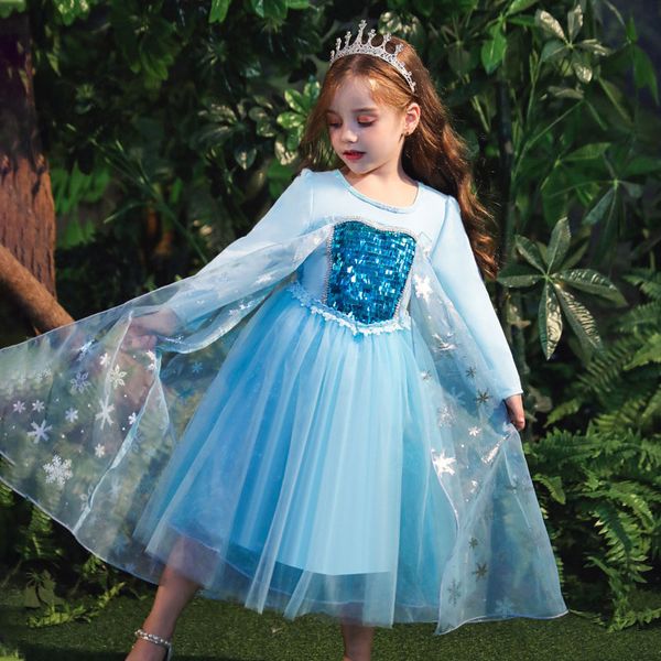 Baby Girls Princess Dress Sequins Mesh Dress Kids Cosplay Clothes Performance Costumes Snow Queen Halloween Party Stage Gown 06